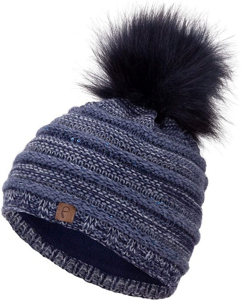 Faera Beanie Faera Wintermütze mit Futter mit Kunstfell Bommel Unisex One-Size von Faera