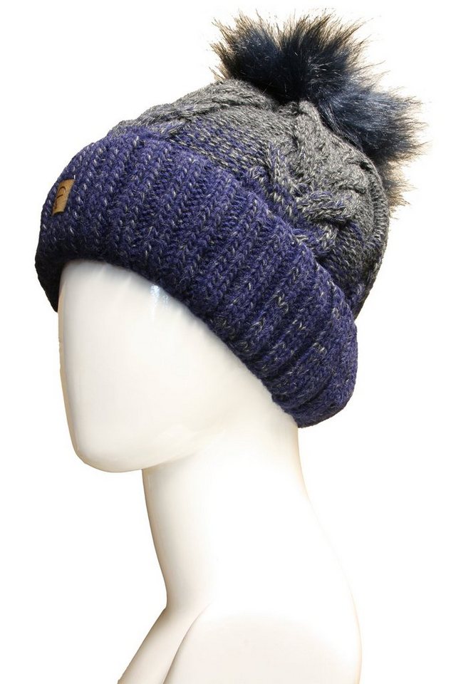 Faera Beanie Wintermütze warm gefüttert mit Kunstfell Bommel-Mütze Fleece-Futter von Faera