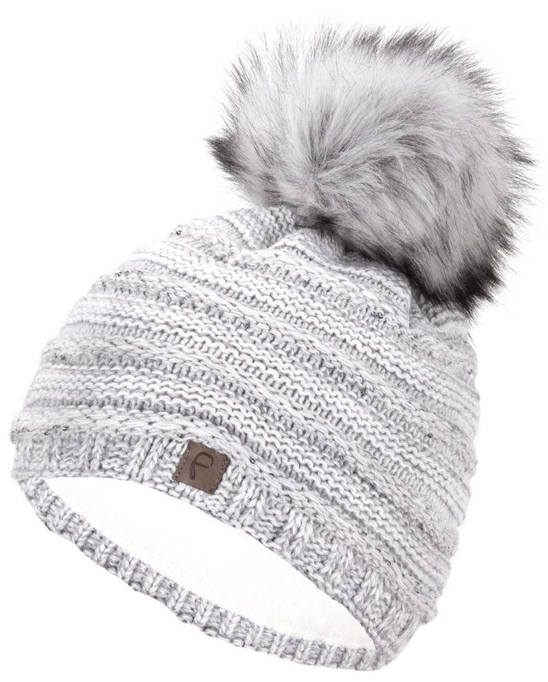 Faera Bommelmütze Wintermütze Damen Bommelmütze Mütze Beanie Haube gefüttert Strickmütze von Faera