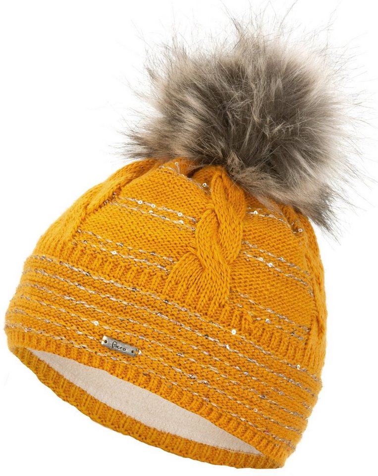 Faera Bommelmütze Wintermütze Damen Pailletten Mütze Beanie Haube gefüttert Strickmütze von Faera