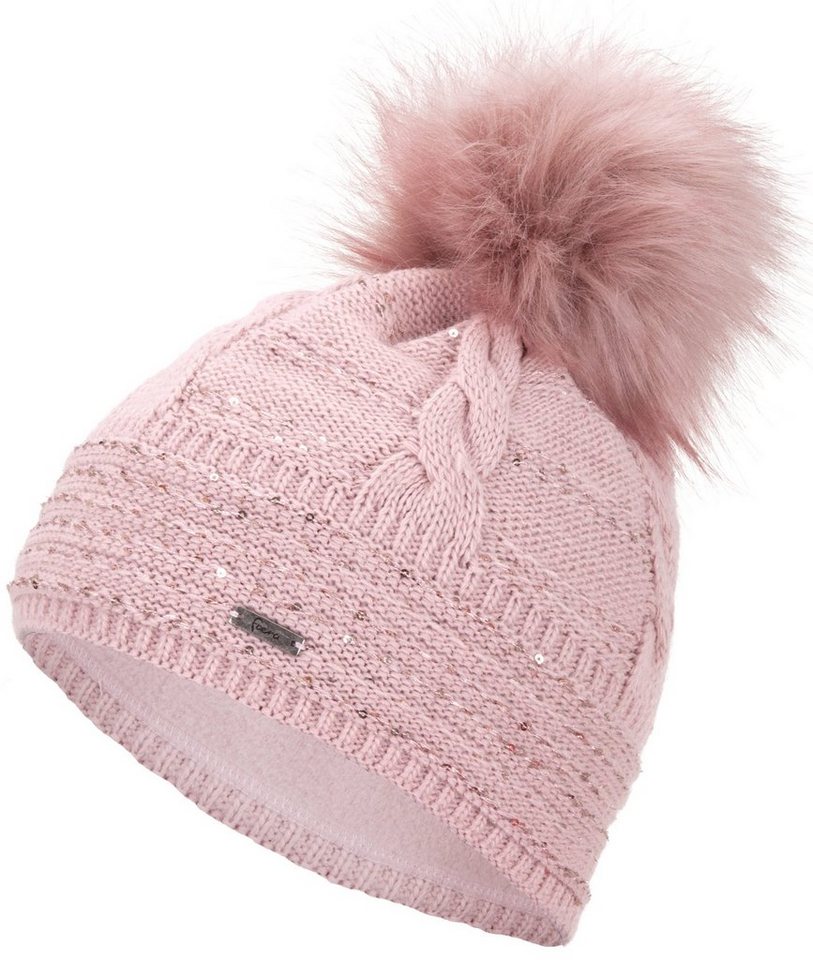 Faera Bommelmütze Wintermütze Damen Pailletten Mütze Beanie Haube gefüttert Strickmütze von Faera