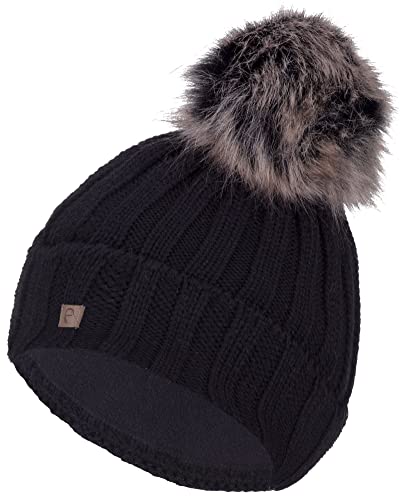 Faera Bommelmütze Mütze Damen gefüttert Wintermütze Strickmütze Mädchen Fleecefutter Beanie 79, Farbe:Schwarz von Faera