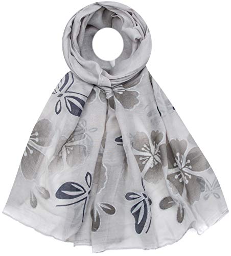 Faera Damen Schal Schmetterlinge und Blumen Silber-Glitzer weich und leicht Einheitsgröße in verschiedenen Farben, SCHAL Farbe:Hellgrau von Faera