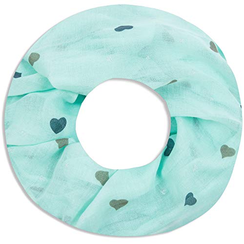 Faera Damen Schal Sweet Heart weich und luftig mit Herzen Loopschal Rundschal in verschiedenen Farben, SCHAL Farbe:Mint von Faera