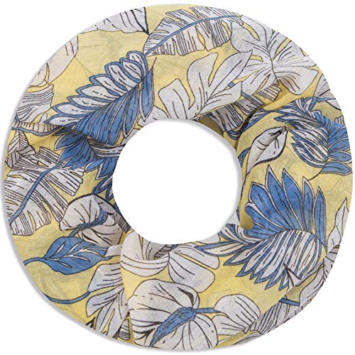 Faera Damen Schal weich und leicht florales Muster aus Blättern und Blüten Loopschal Rundschal in verschiedenen Farben, SCHAL Farbe:Gelb von Faera