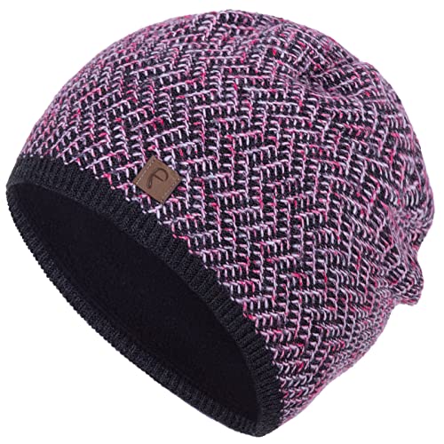 Faera Mütze Damen Wintermütze meliertes Strickmuster gefüttert Fleecefutter Beanie Mädchen Strickmütze 76, Farbe:Rosa von Faera