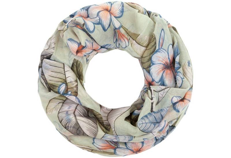 Faera Loop, Damen Schal mit tropischen Blüten weich und leicht Loop Rundschal von Faera