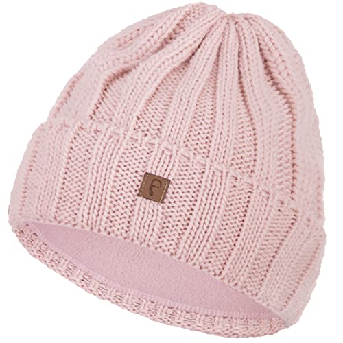 Faera Mütze Damen Beanie Wintermütze gefüttert Grobstrick Fleecefutter Mädchen Strickmütze 75, Farbe:Rose von Faera