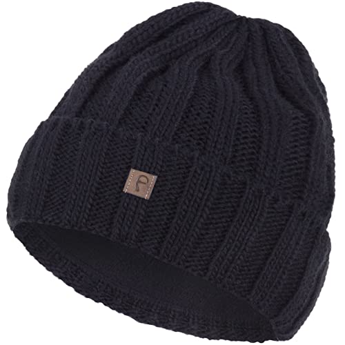 Faera Mütze Damen Beanie Wintermütze gefüttert Grobstrick Fleecefutter Mädchen Strickmütze 75, Farbe:Schwarz von Faera