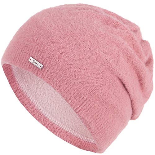 Faera Mütze Damen Feinstrick Wintermütze warm gefüttert Fleecefutter Winter Strickmütze Beanie Haube One-Size 58, Farbe:Rosa von Faera