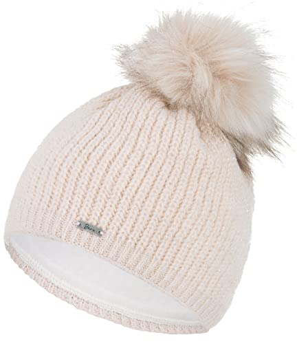 Faera Mütze Damen Glantzgarn Bommelmütze Wintermütze Leichter Glitzer gefüttert Winter Futter Beanie Mädchen 77, Farbe:Beige von Faera