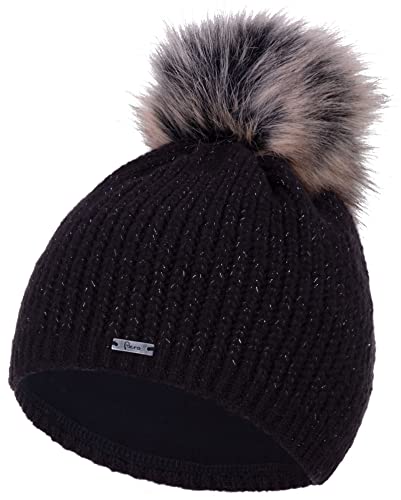 Faera Mütze Damen Glantzgarn Bommelmütze Wintermütze Leichter Glitzer gefüttert Winter Futter Beanie Mädchen 77, Farbe:Schwarz von Faera