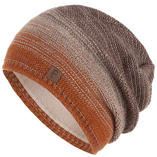 Faera Mütze Damen Wintermütze Mehrfarbig warm gefüttert Fleece-Futter Winter Herbst Strickmütze Beanie Haube Mädchen 57, Farbe:Braun von Faera
