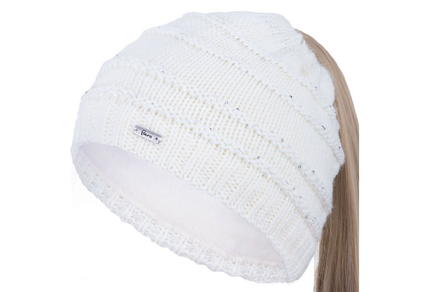 Faera Strickmütze (1-St) Damen Zopf Wintermütze Zopfloch Loch Strickmütze Beanie Mütze von Faera