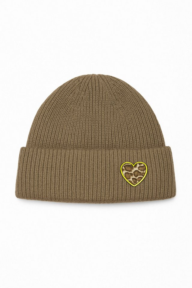 Faera Strickmütze Gerippte warme Mütze mit Herz Patch (1-St., modisch) 620226_Mütze von Faera