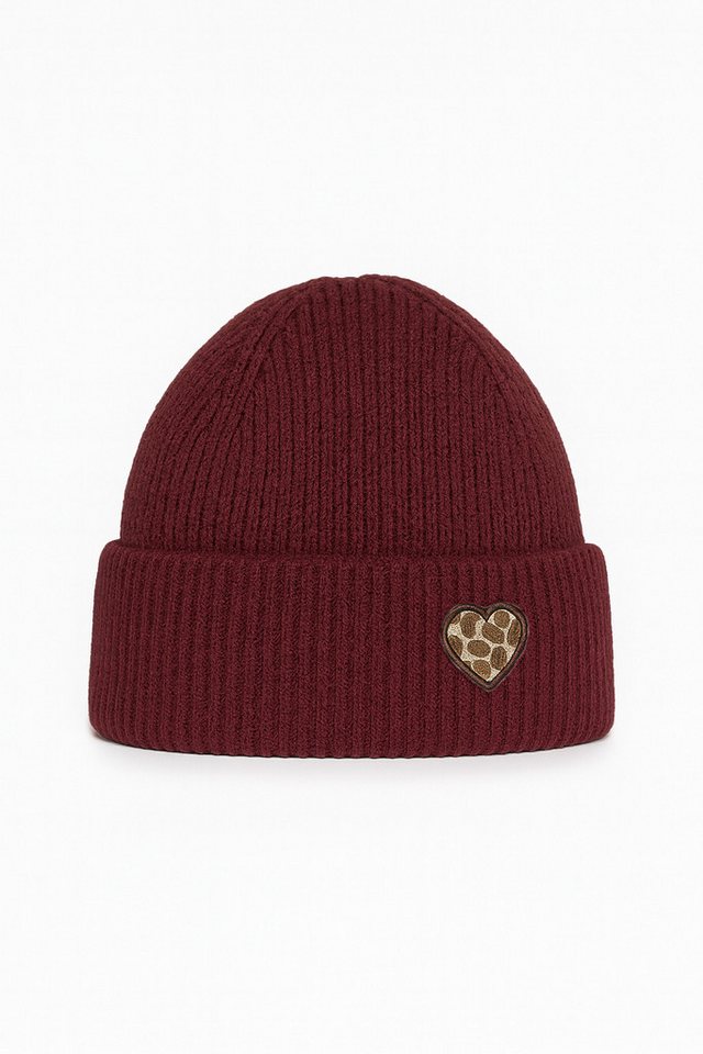 Faera Strickmütze Gerippte warme Mütze mit Herz Patch (1-St., modisch) 620226_Mütze von Faera