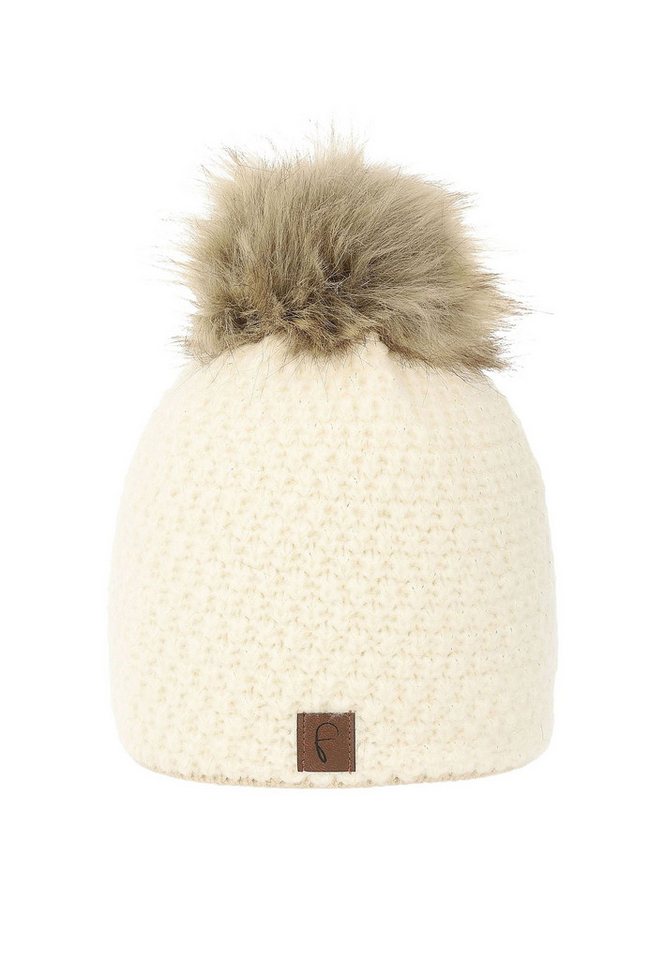 Faera Strickmütze Lurex Kunstfell Bommelmütze mit Fleece Innenfutter (1-St., casual) Perl Pattern Beanie von Faera