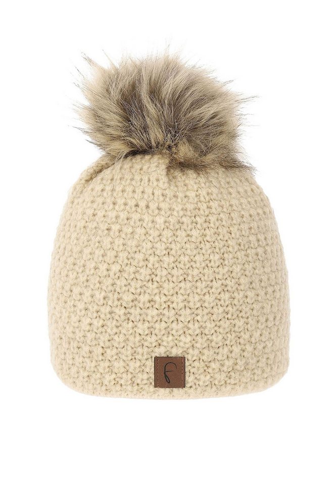 Faera Strickmütze Lurex Kunstfell Bommelmütze mit Fleece Innenfutter (1-St., casual) Perl Pattern Beanie von Faera