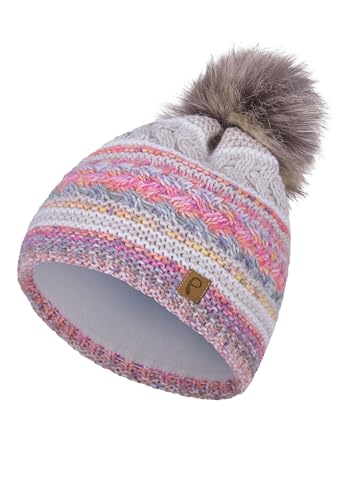 Faera Warme Damen Bommelmütze mit Kunstfell-Bommel und Thermo-Fleece Futter, Farben:Rosa, Größe:One Size von Faera