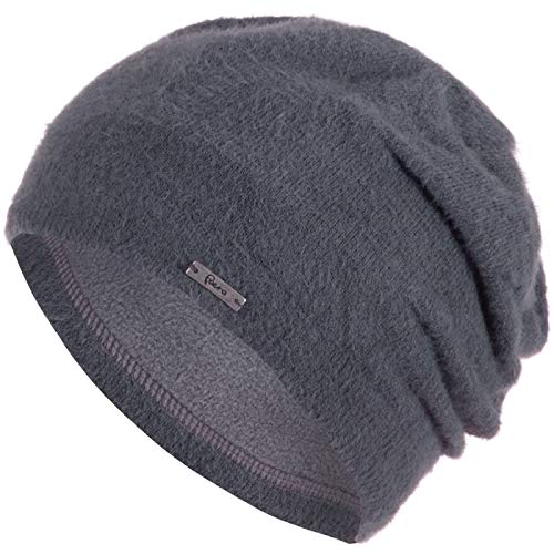 Faera Mütze Damen Feinstrick Wintermütze warm gefüttert Fleecefutter Winter Strickmütze Beanie Haube One-Size 58, Farbe:Grau von Faera