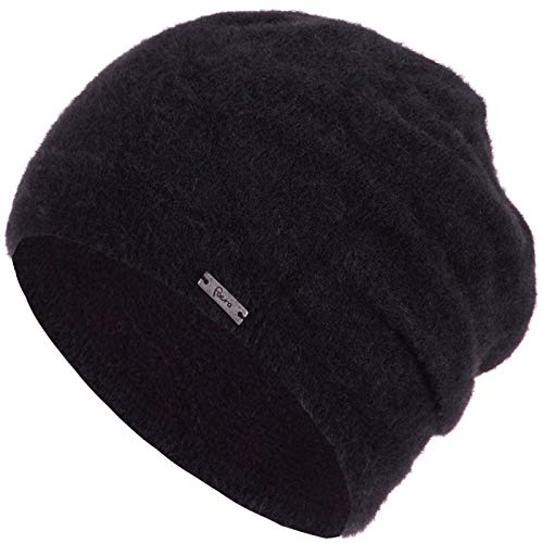 Faera Mütze Damen Feinstrick Wintermütze warm gefüttert Fleecefutter Winter Strickmütze Beanie Haube One-Size 58, Farbe:Schwarz von Faera