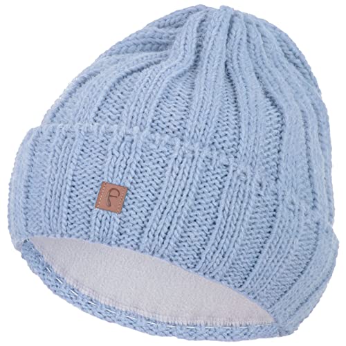 Faera Mütze Damen Beanie Wintermütze gefüttert Grobstrick Fleecefutter Mädchen Strickmütze 75, Farbe:Hellblau von Faera