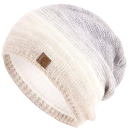 Faera Mütze Damen Wintermütze Mehrfarbig warm gefüttert Fleece-Futter Winter Herbst Strickmütze Beanie Haube Mädchen 57, Farbe:Creme von Faera