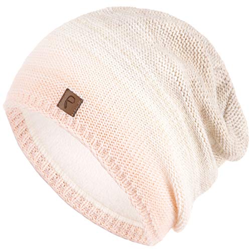 Faera Mütze Damen Wintermütze Mehrfarbig warm gefüttert Fleece-Futter Winter Herbst Strickmütze Beanie Haube Mädchen 57, Farbe:Rosa von Faera