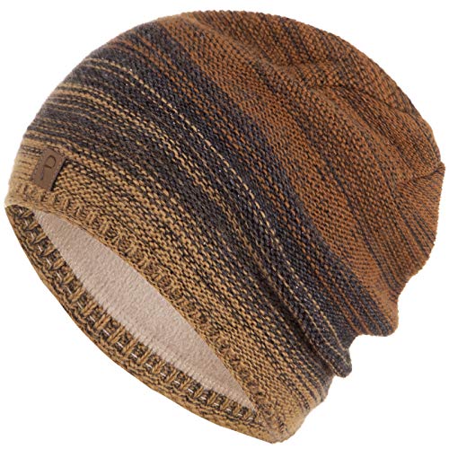 Faera Mütze Damen Wintermütze Mehrfarbig warm gefüttert Fleece-Futter Winter Herbst Strickmütze Beanie Haube Mädchen 57, Farbe:Sand von Faera