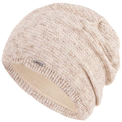 Faera Wintermütze Mütze Damen meliert warm gefüttert Fleece-Futter Winter Herbst Mütze Strickmütze Beanie One-Size 56, Farbe:Beige von Faera