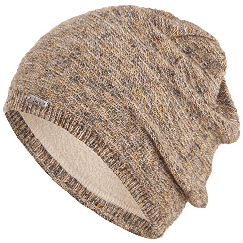 Faera Wintermütze Mütze Damen meliert warm gefüttert Fleece-Futter Winter Herbst Mütze Strickmütze Beanie One-Size 56, Farbe:Braun von Faera