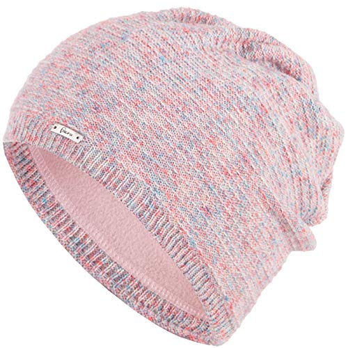 Faera Wintermütze Mütze Damen meliert warm gefüttert Fleece-Futter Winter Herbst Mütze Strickmütze Beanie One-Size 56, Farbe:Weiß von Faera