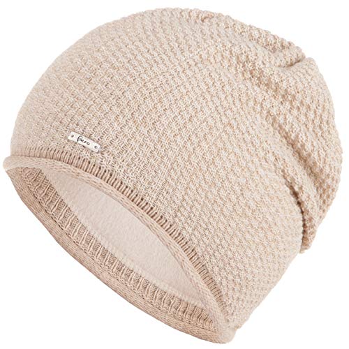 Faera Mütze Damen Wintermütze warm gefüttert Fleece-Futter Winter Frühjahr Mädchen Strickmütze Beanie 54, Farbe:Beige von Faera