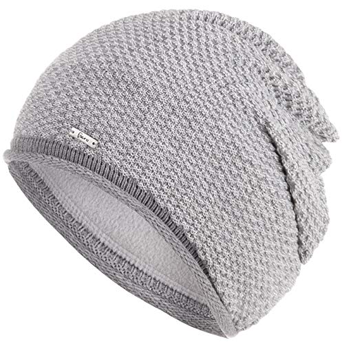 Faera Mütze Damen Wintermütze warm gefüttert Fleece-Futter Winter Frühjahr Mädchen Strickmütze Beanie 54, Farbe:Grau von Faera