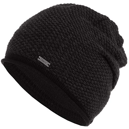 Faera Mütze Damen Wintermütze warm gefüttert Fleece-Futter Winter Frühjahr Mädchen Strickmütze Beanie 54, Farbe:Schwarz von Faera