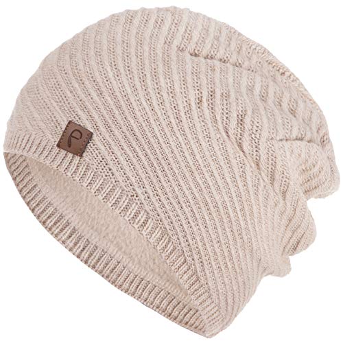 Faera Wintermütze warm gefüttert Fleece-Futter Winter Mütze Strick-Mütze Beanie-Mütze Damen One-Size 07, Farbe:Beige von Faera