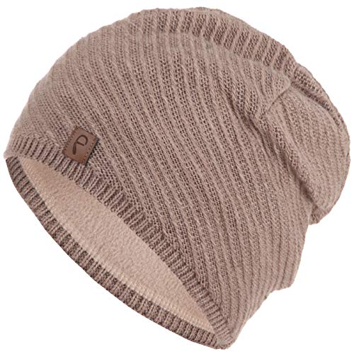 Faera Wintermütze warm gefüttert Fleece-Futter Winter Mütze Strick-Mütze Beanie-Mütze Damen One-Size 07, Farbe:Braun von Faera