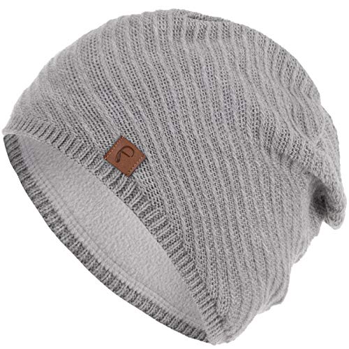 Faera Wintermütze warm gefüttert Fleece-Futter Winter Mütze Strick-Mütze Beanie-Mütze Damen One-Size 07, Farbe:Grau von Faera