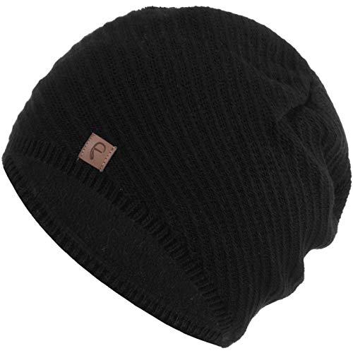 Faera Wintermütze warm gefüttert Fleece-Futter Winter Mütze Strick-Mütze Beanie-Mütze Damen One-Size 07, Farbe:Schwarz von Faera