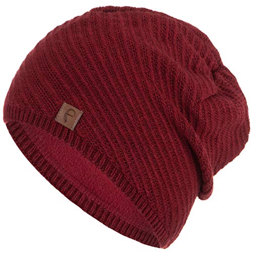 Faera Wintermütze warm gefüttert Fleece-Futter Winter Mütze Strick-Mütze Beanie-Mütze Damen One-Size 07, Farbe:Weinrot von Faera