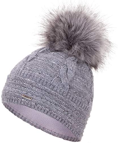 Faera Wintermütze Mütze Damen Pailletten warm gefüttert Bommelmütze Fleecefutter Winter Mädchen Weihnachten Strickmütze Beanie, Farbe:Hellgrau von Faera