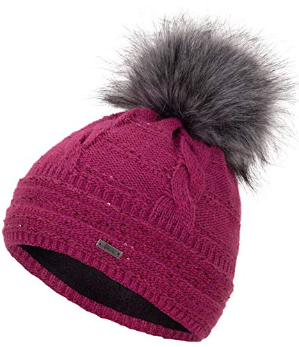Faera Wintermütze Mütze Damen Pailletten warm gefüttert Bommelmütze Fleecefutter Winter Mädchen Weihnachten Strickmütze Beanie, Farbe:Lila von Faera