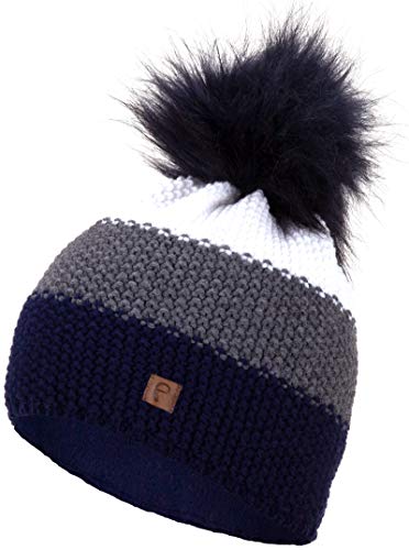 Faera Wintermütze Damen Mütze warm gefüttert Mädchen Bommelmütze Fleecefutter Winter Strickmütze Beanie Herren 35, Farbe:Marineblau von Faera