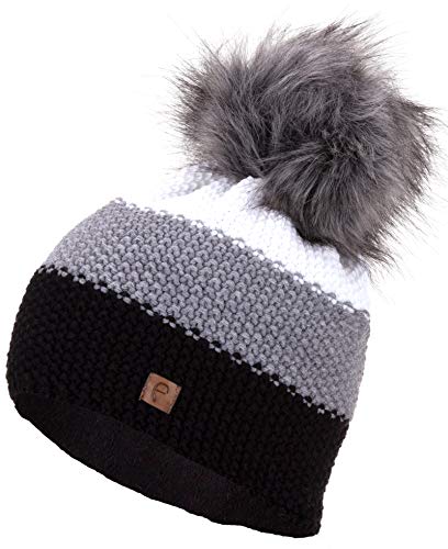 Faera Wintermütze Damen Mütze warm gefüttert Mädchen Bommelmütze Fleecefutter Winter Strickmütze Beanie Herren 35, Farbe:Schwarz von Faera