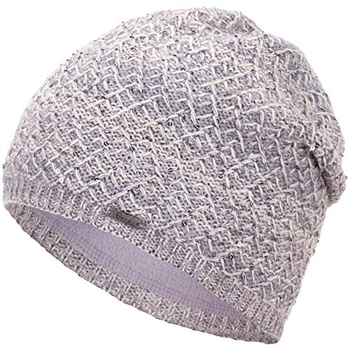 Faera Wintermütze Mütze Damen Pailletten warm gefüttert Wintermütze Mädchen Frauen Fleecefutter Winter Strickmütze Beanie, Farbe:Hellgrau von Faera