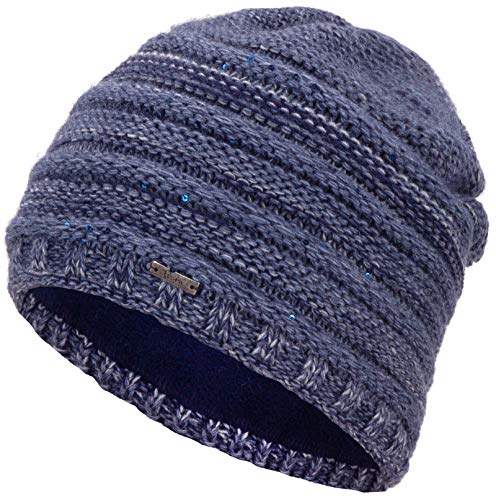 Faera Wintermütze warm gefütterte Winter-Mütze Fleece-Futter Winter Strick-Mütze Beanie-Mütze Damen Herren One-Size, Farbe:Jeansblau von Faera