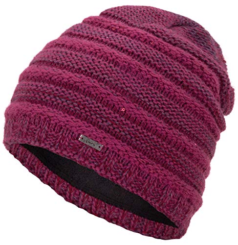 Faera Wintermütze warm gefütterte Winter-Mütze Fleece-Futter Winter Strick-Mütze Beanie-Mütze Damen Herren One-Size, Farbe:Lila von Faera