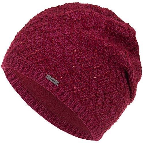 Faera Wintermütze Mütze Damen Pailletten warm gefüttert Wintermütze Mädchen Frauen Fleecefutter Winter Strickmütze Beanie, Farbe:Lila von Faera