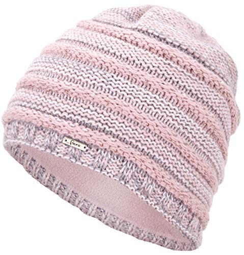 Faera Wintermütze warm gefütterte Winter-Mütze Fleece-Futter Winter Strick-Mütze Beanie-Mütze Damen Herren One-Size, Farbe:Rose von Faera