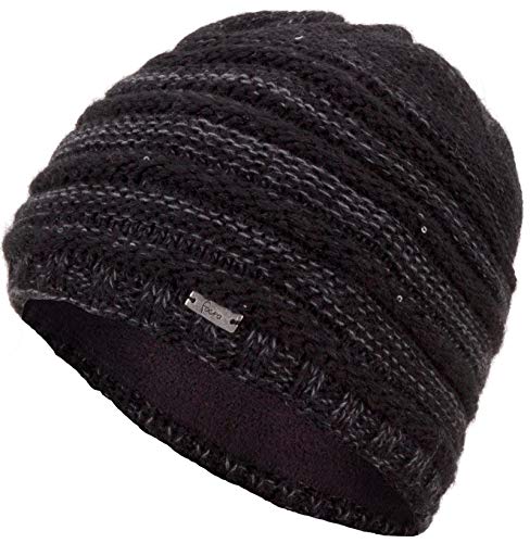 Faera Wintermütze warm gefütterte Winter-Mütze Fleece-Futter Winter Strick-Mütze Beanie-Mütze Damen Herren One-Size, Farbe:Schwarz von Faera